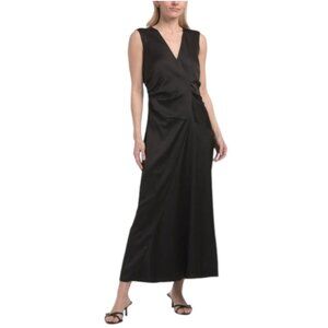 LUXELY Satin Midi Dress With Ruching